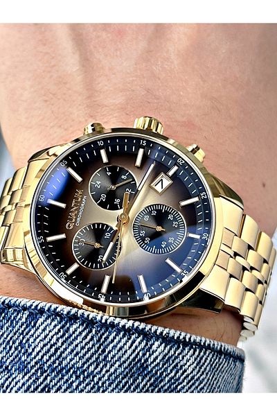 Quantum Function Gold Color Men's Wristwatch 10 Atm Waterproofness Steel Case Pwg1008Sz