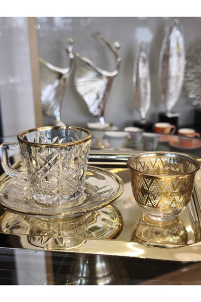 P&ORA PREMIUM KITCHEN PRODUCTS P&ORA GOLD GÜMÜŞ DETAYLİ 6 Lİ KAHVE YANİ LOKUMLUK