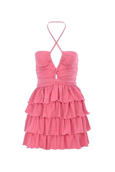 La Sarta Φόρεμα Daria Pink Halter με βολάν