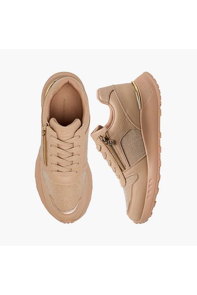 Flora Bella by Shoexpress Flora Bella Glitter Panelled Sneakers with Lace-Up Closure