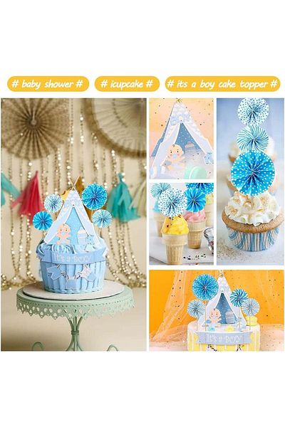 Kuaowt Set of 6 Kuaowt cake decorations, wood/paper, blue