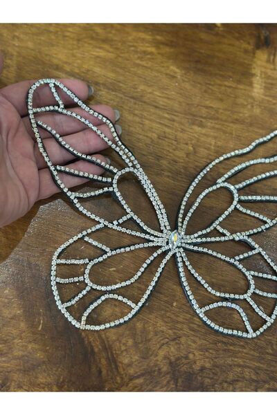 Gönülden Tasarım 23X19 Cm Ütü İle Yapışan Zirkon Taşlı Kelebek Aplike Aksesuar