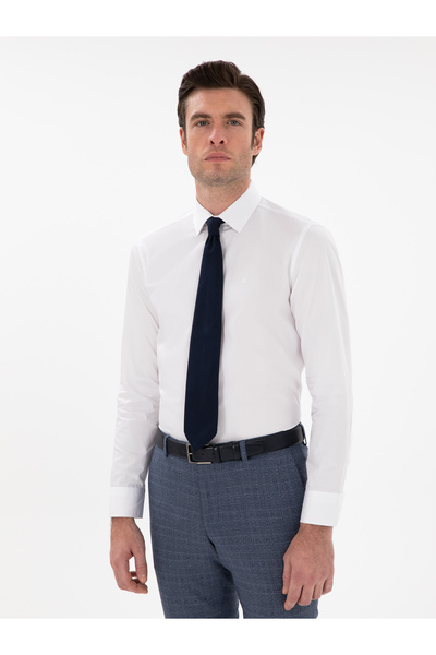 Cacharel Beyaz Slim Fit Pamuklu Klasik Yaka Basic Gömlek 50311078-VR013