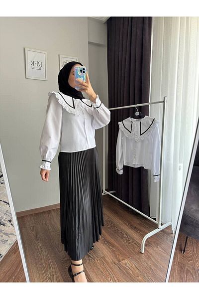 RFK Butik Fusta Hijab din piele plisată neagră