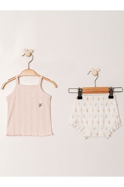Kidaxi Jacquard Knitted Strappy Tank Top Shorts Baby Set