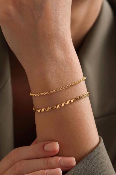 Bayar Gold 14 Ayar Altın Halep ve Halat Kombin Bileklik