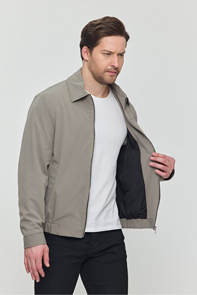 STONCS Ανδρικό βαμβακερό πουκάμισο χακί με πέτο