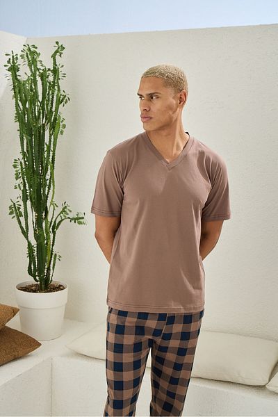 KLY Plus Size Men's Pajamas - V-Neck Top Lawyer, Bottom Suit