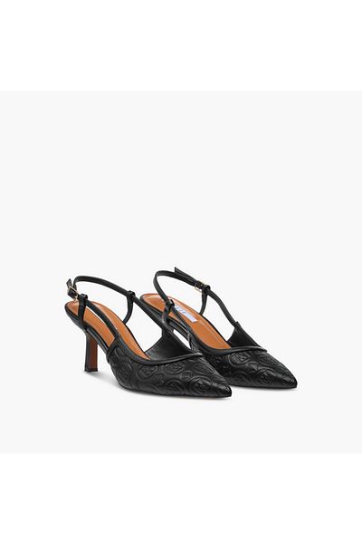 ELLE Women's Monogram Detail Shoes with Buckle Closure and Stiletto Heels