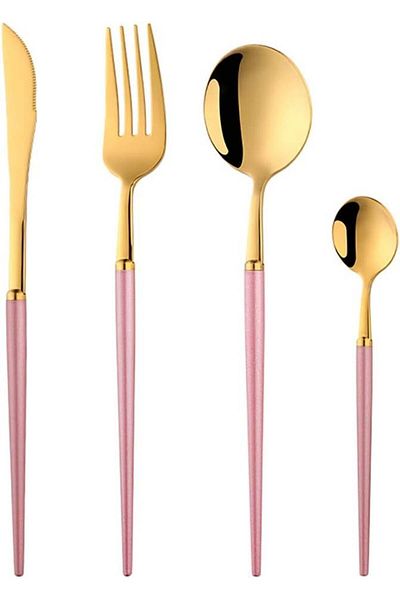 Buyer Star Buyer Star cutlery set of 4, stainless steel, pink/gold