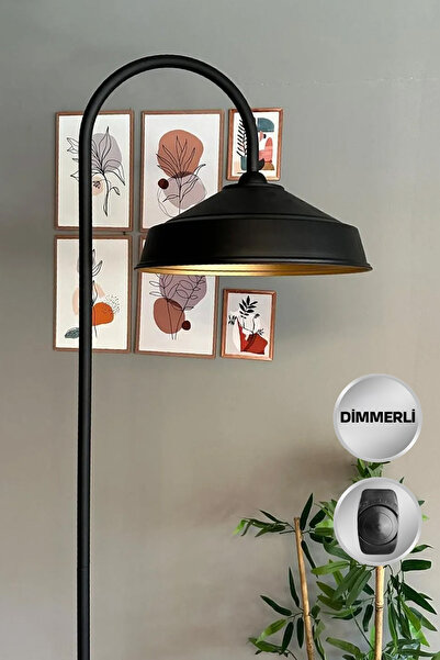 Bamyum Dimmerli Siyah Lambader Modern Dekoratif Metal Oturma Odası Çalışma Odası Zemin Lambası