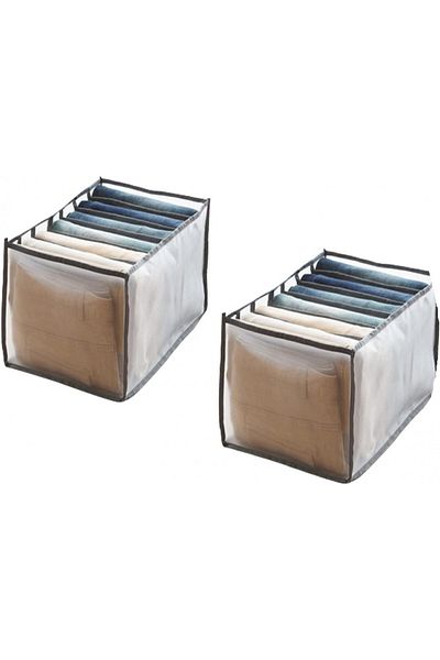 Bolukets Set of 2 Bolukets clothes organizers, textile, gray, 7 compartments, 25 X 36 X 20 cm