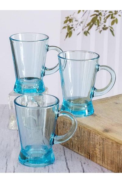 Paşabahçe 6-piece blue glass tea cups, 180 ml