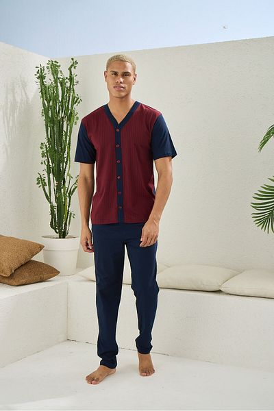 KLY V-Neck Short Sleeve Buttoned Oversize Oversize Men's Pajama Set