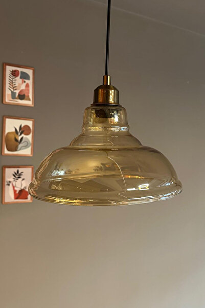 Bamyum Vishi Cam Bal Rengi Tekli Avize Eskitme Başlık Retro Sarkıt Lamba Restoran Salon Aydınlatma