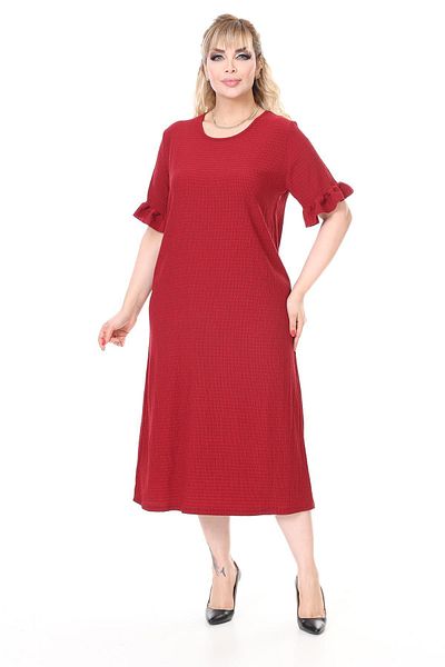 modayız Summer Short Sleeve Stretchy Plus Size Burgundy Dress 22E-2658