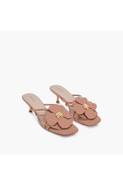 Celeste Women's Flower Applique Slip-On Sandals with Kitten Heels