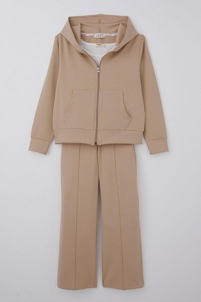 Breeze Beige Hooded Girl 9-14 Years Old 3-Piece Pants Suit