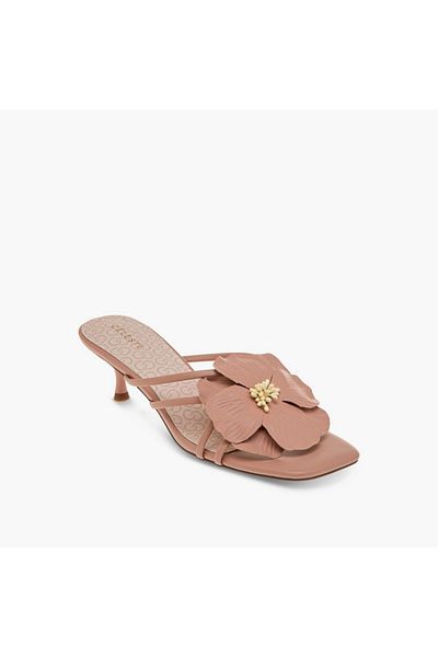 Celeste Women's Flower Applique Slip-On Sandals with Kitten Heels