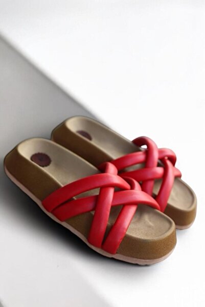 Melissa Boutique Women's Red Banded Comfortable Sole Skin Slippers