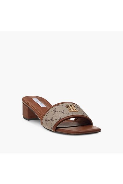 ELLE Women's Monogram Print Slip-On Sandals with Block Heels