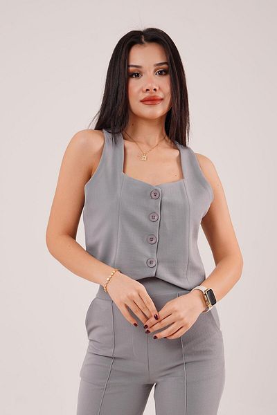 Hipo Trend Gray Wholesale Suit - Thick Strap Button Vest and Pants