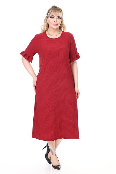modayız Summer Short Sleeve Stretchy Plus Size Burgundy Dress 22E-2658