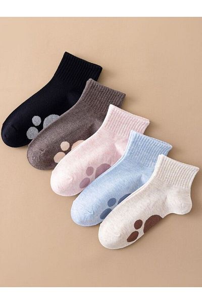 Sky Socks Комплект от 5 къси спортни чорапи с шарка на лапа, цветен и икономичен пакет