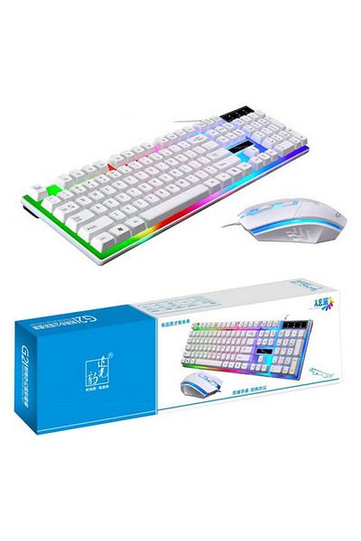 Generic مجموعة لوحة مفاتيح ألعاب LED مع ماوس باللون الأبيض