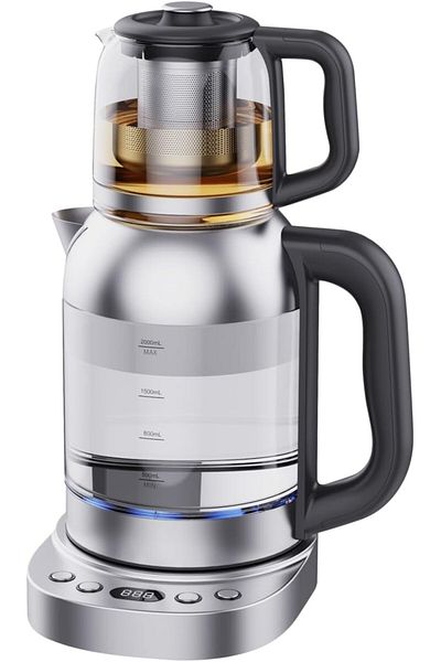 COOYA Electric Kettle, 2 in 1 Stainless Steel Double Teapot with Washable Filter, Removable, Flat Surface