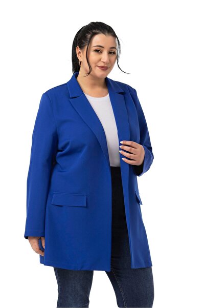DISENTIS MODEST Large Size Mono Collar Ornamental Pocket Cover Saks Blue Unlined Women's Jacket