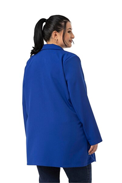 DISENTIS MODEST Large Size Mono Collar Ornamental Pocket Cover Saks Blue Unlined Women's Jacket