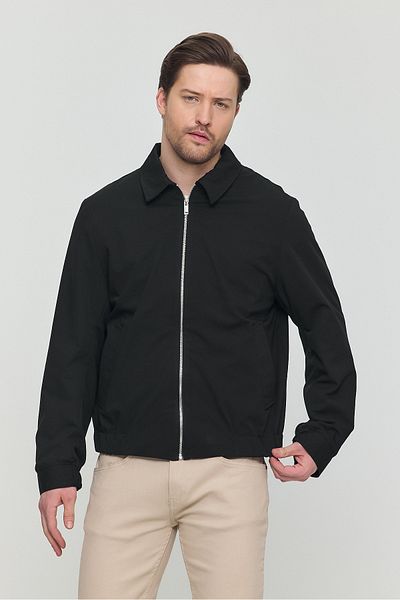 STONCS Men's Black Cotton Shirt Collar Jacket