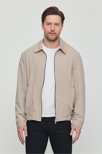 STONCS Men's Beige Cotton Shirt Collar Jacket