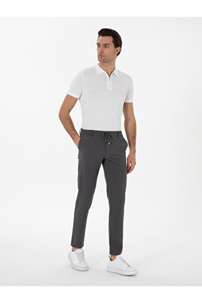 Cacharel Antrasit Slim Fit Beli Bağcıklı Esnek Klasik Pantolon 50310507-VR006