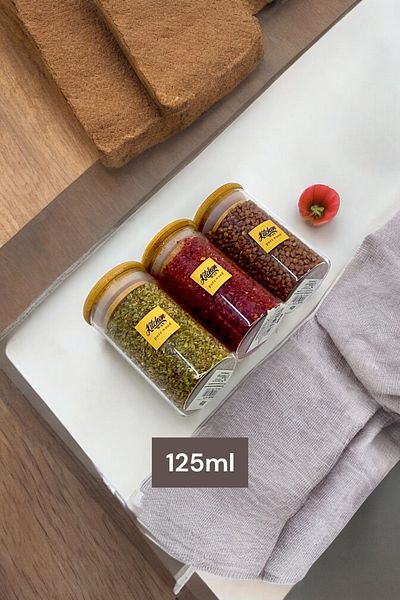 Kitchen Way Glass Jar Set with Bamboo Gasket Lid 125ml Borosilicate Spice Food Storage Set