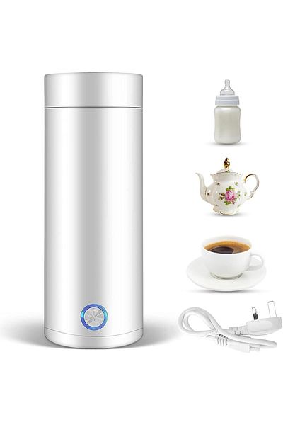COOYA Portable Travel Kettle, 400ML, 3 in 1 Electric Heating Cup, Fast Boil, Auto Shut Off Heating(White)
