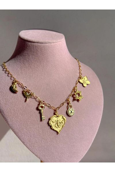 Reorah Collection Lock and Key Charm Necklace-Heart with Key Charm Necklace