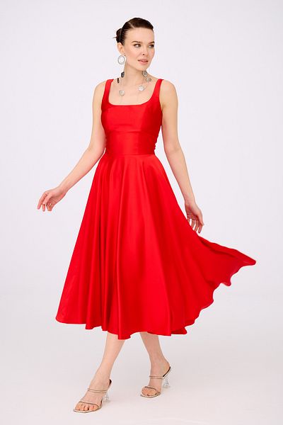 Carmen Red Backless Midi Satin Evening Dress