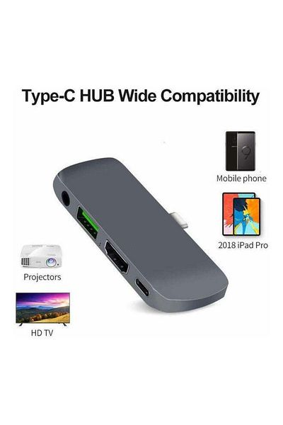 COOYA 4-In-1 Adapter Type-C To 4K HDMI 3.5mm Audio Docking Hub For Apple iPad Pro/MacBook Pro Air Grey