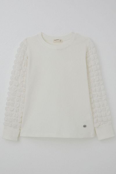 Breeze Girl's Long Sleeve T-Shirt with Wrinkled Fabric Detail, 8-14 Years, Ecru