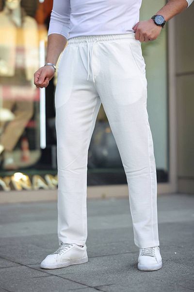 ZENİSO BUTİK Bel Elastic Basic Linen Baggy Pants