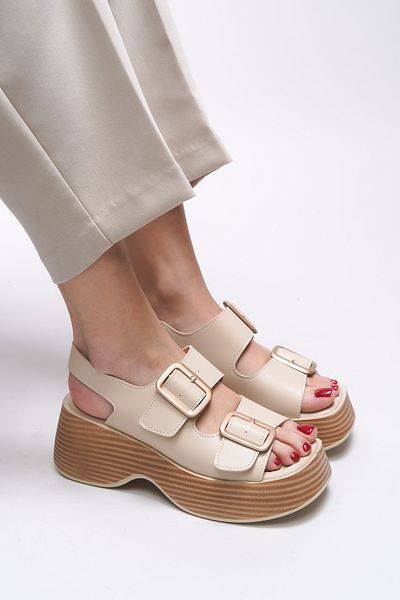 Riccon Beige Women's Double Buckle Sandals Zinkilia 001292