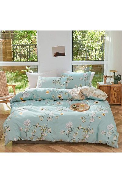 COOYA 4-Piece Floral Design Bedding Set, Cotton, Multicolour Queen