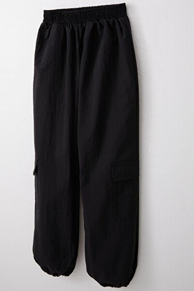 Breeze Girl's Parachute Jogger Leg Pants Cargo Pocket 7-12 Years, Black