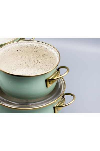 Bonera Vintage 8 Piece Enamel Casserole Set - Aqua Green Pot