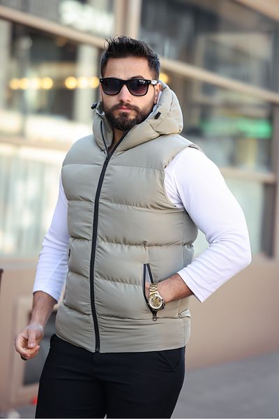 S&M CLOTHİNG New Season Men's Waterproof Hooded Puffy Vest