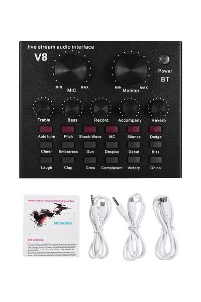 COOYA Professional Intelligent Volume Adjustable Audio Mixer Live V8s Sound Card Black