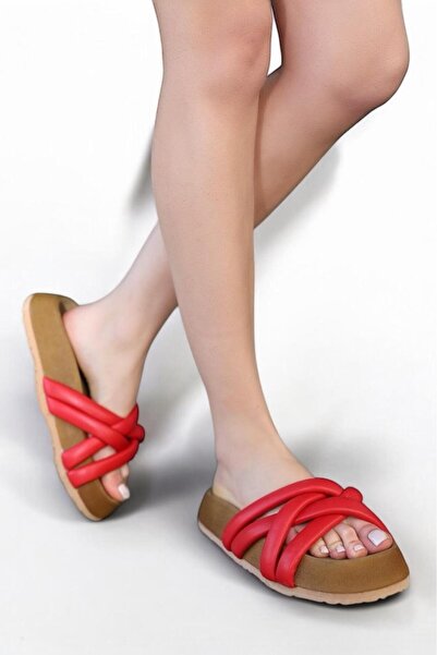 Melissa Boutique Women's Red Banded Comfortable Sole Skin Slippers