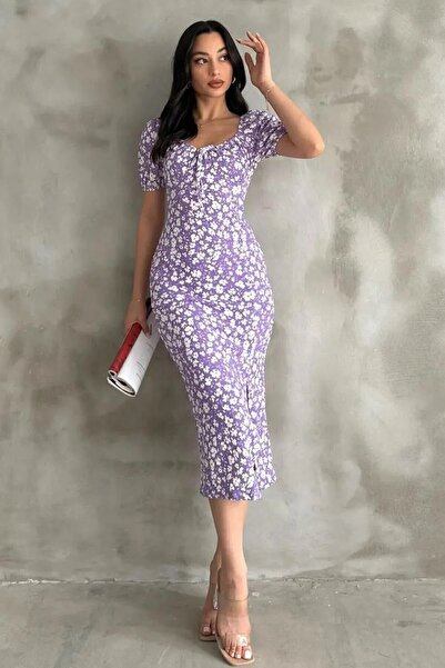 KaSheHa Summer Floral Patterned Slit Dress 119 cm